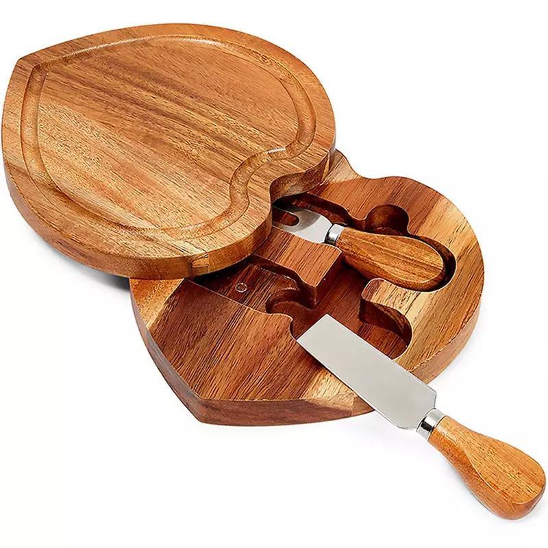 Heart Shape Wooden Cheese Board Set Acacia Wood Cheese Serving Board with Cheese Knife