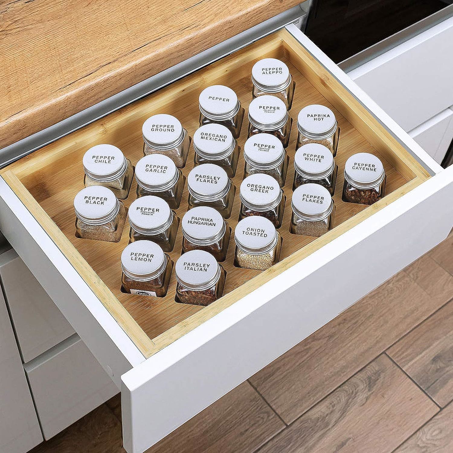 Free Standing Countertop Bamboo Spice Shelf Holder Spice Rack Organizer