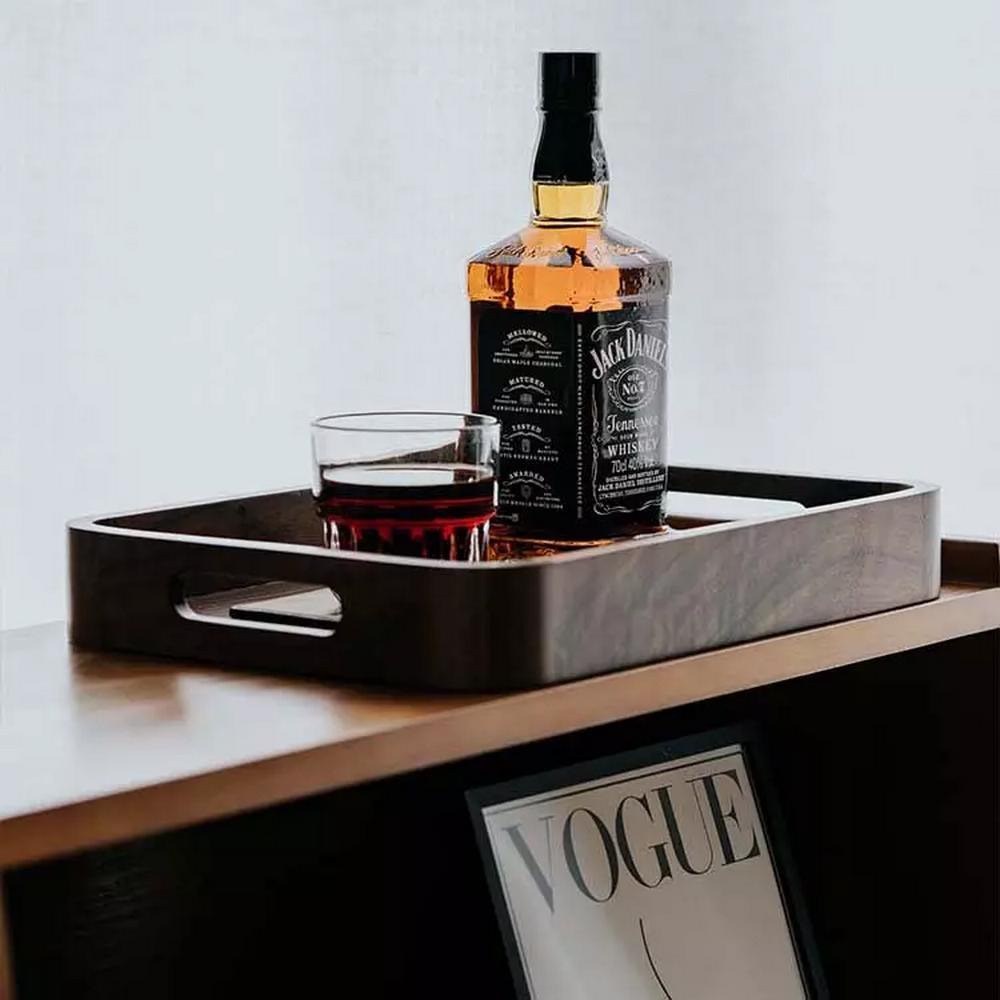 Custom Black Walnut Wood Serving Tray with Handles for Food Cake Breakfast Coffee