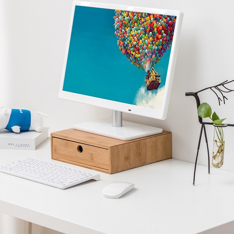 Desktop Storage Wooden Box Bamboo and Wood Pull-out Home Office Drawer Desk Storage Cabinet Shelf Wooden Box