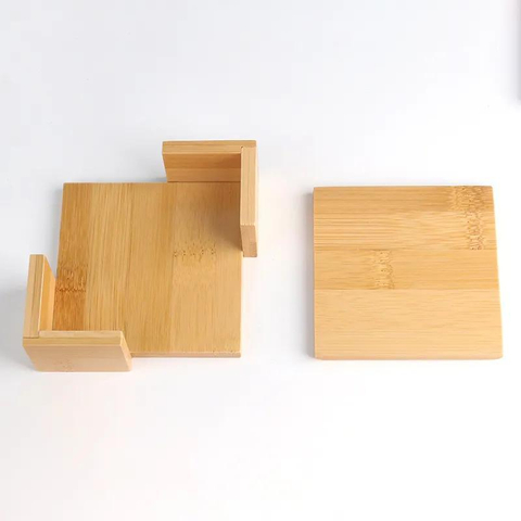 Hot Selling Square Bamboo Coaster Home Bar Decoration Coaster Set with Holder