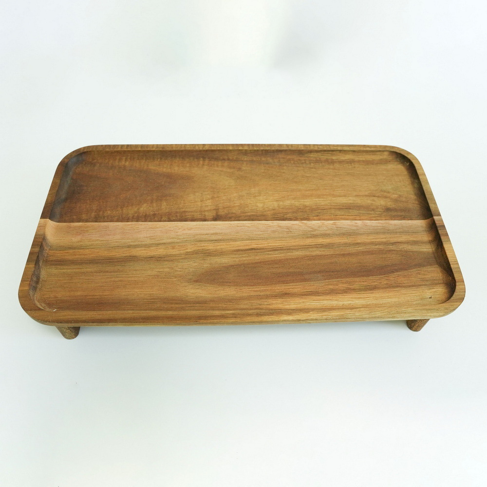 Japanese Style Set of 2 Wood Tray Table Sushi Wooden Food Serving Tray with Stand