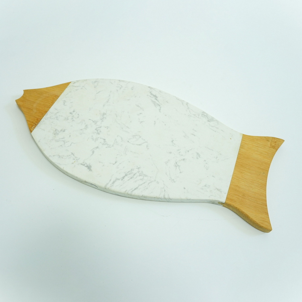 Fish Shape Bamboo and Marble Cutting Board for Kitchen