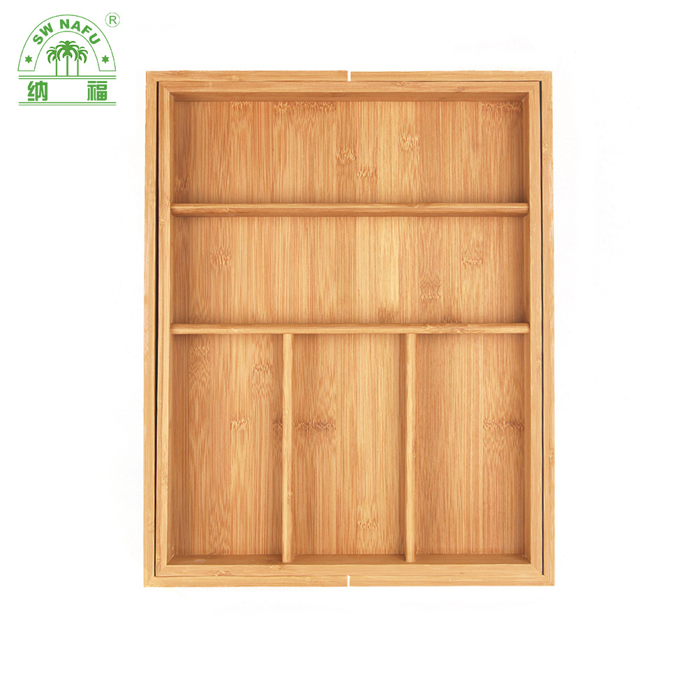 Expandable Eco-Friendly Natural Bamboo Cutlery Tray for Kitchen