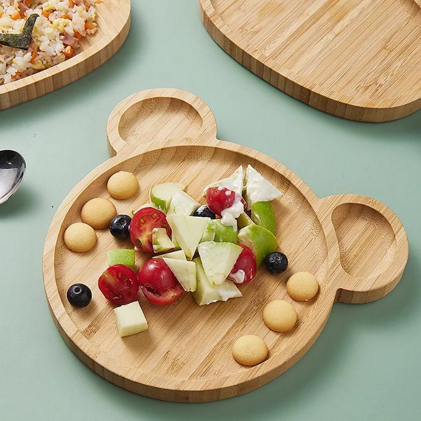Bear Shape Bamboo Serving Tray Baby Food Dishes for Fruit Vegetable Snack