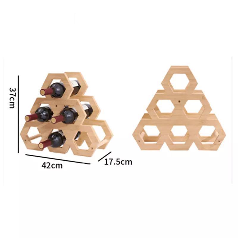 Countertop Honeycomb Hexagon Geometry Shape Bamboo Wine Bottle Display Shelf Holder Rack