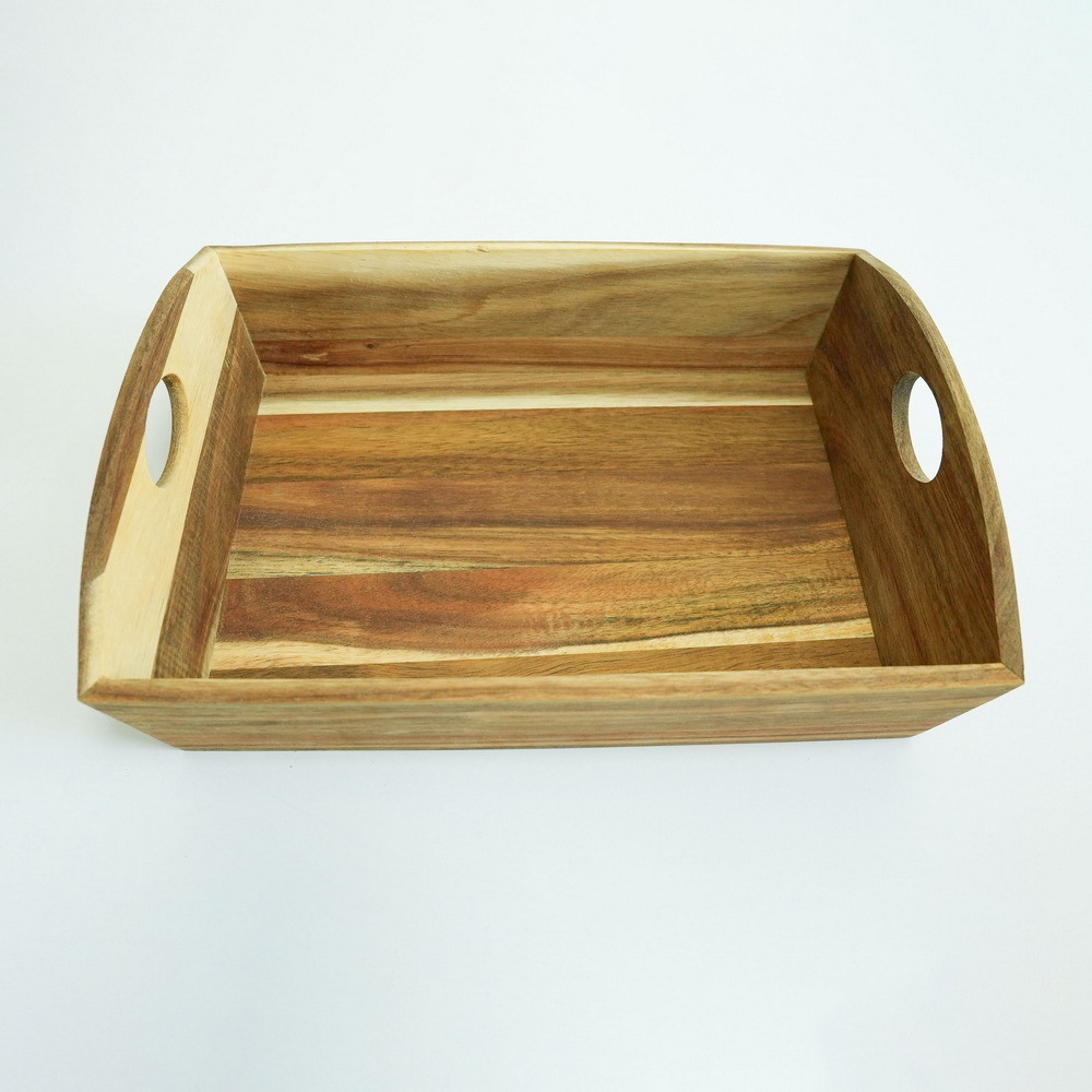 Large Acacia Wood Tray Organizer Wooden Storage Tray with Handles