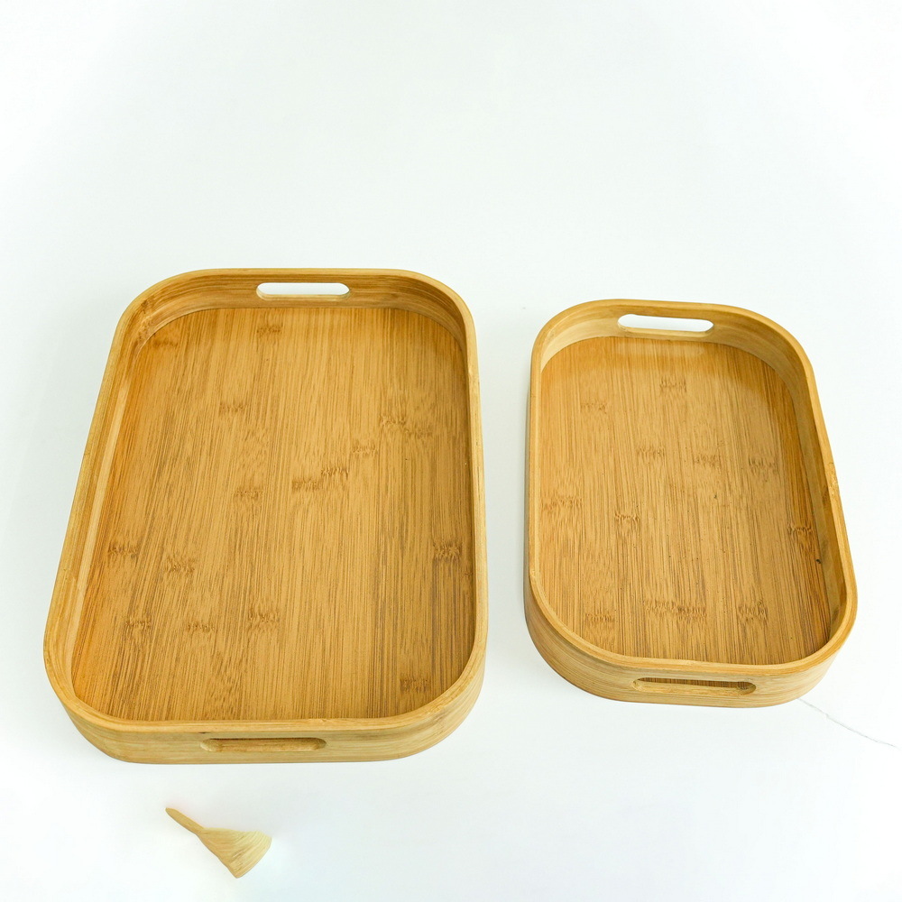 Restaurant Hotel Decorative Bamboo Serving Tray Set of 2 for Coffee Food Snack