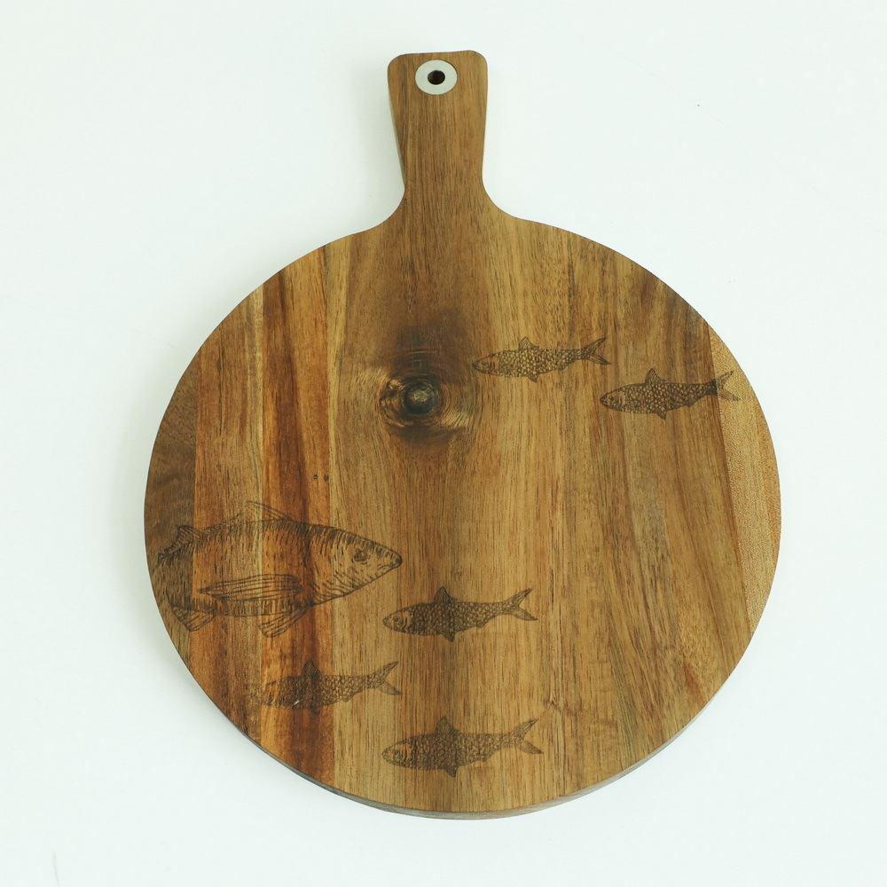 Engraved Large Round Wood Cutting Board with Custom Pattern