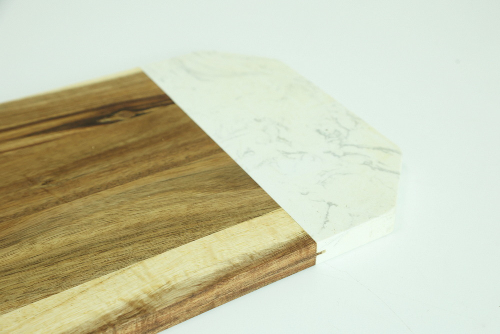 Natural Octagonal White Marble and Acacia Wood Cheese Board Cutting Board for Kitchen