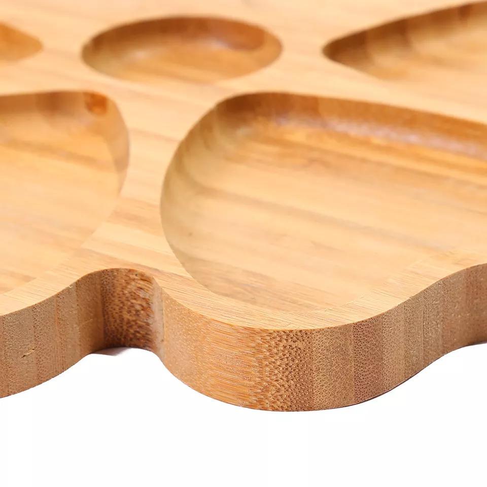 Flower Shaped 6-Compartments Dipping Sauce Plate Bamboo Divided Serving Bowl Dry Fruit Plates