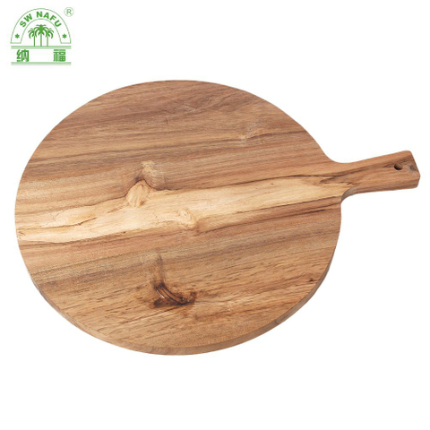 Large Round Paddle Acacia Wood Cutting Board with Handle Wooden Chopping Board for Meat Bread Serving