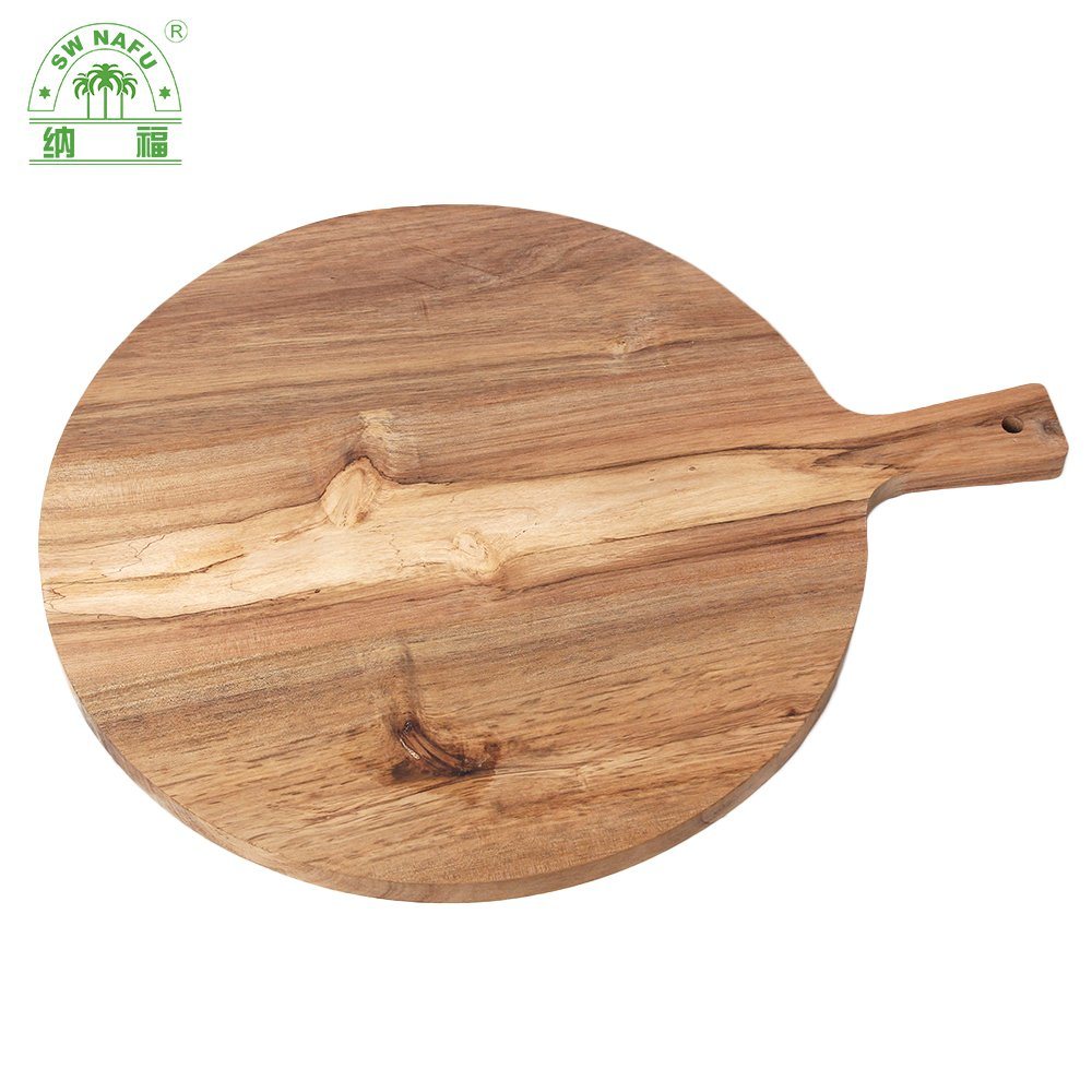 Large Round Paddle Acacia Wood Cutting Board with Handle Wooden Chopping Board for Meat Bread Serving
