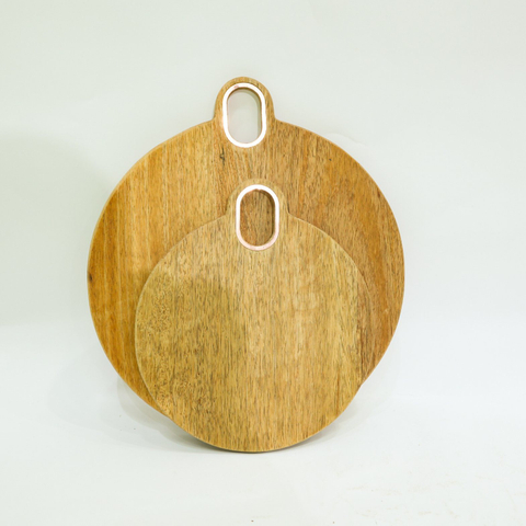 Round Acacia Wood Cutting Board Chopping Board Setwith Gold Metal Handle