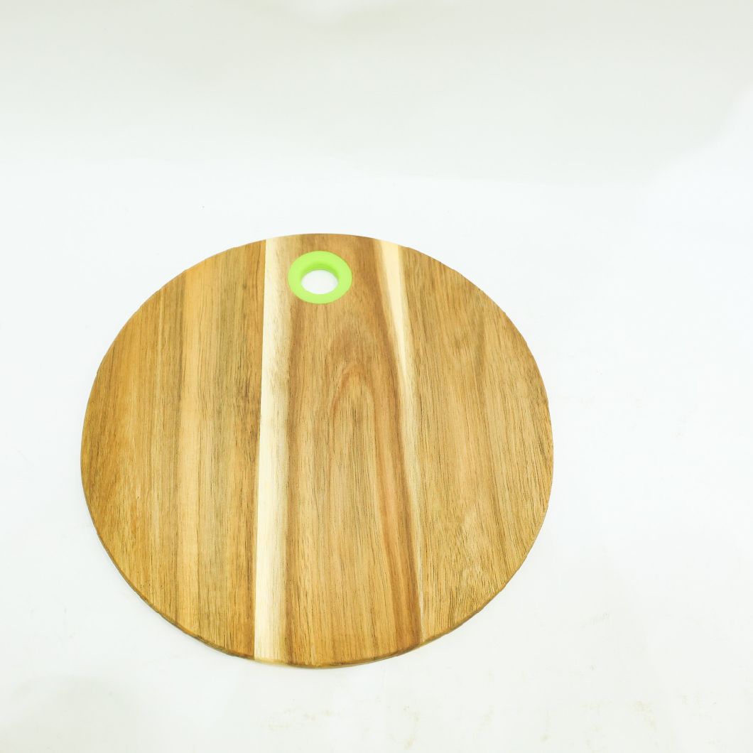 Round Acacia Wood Chopping Board Serving Board Set of 2 with Silicone Hanging Hole