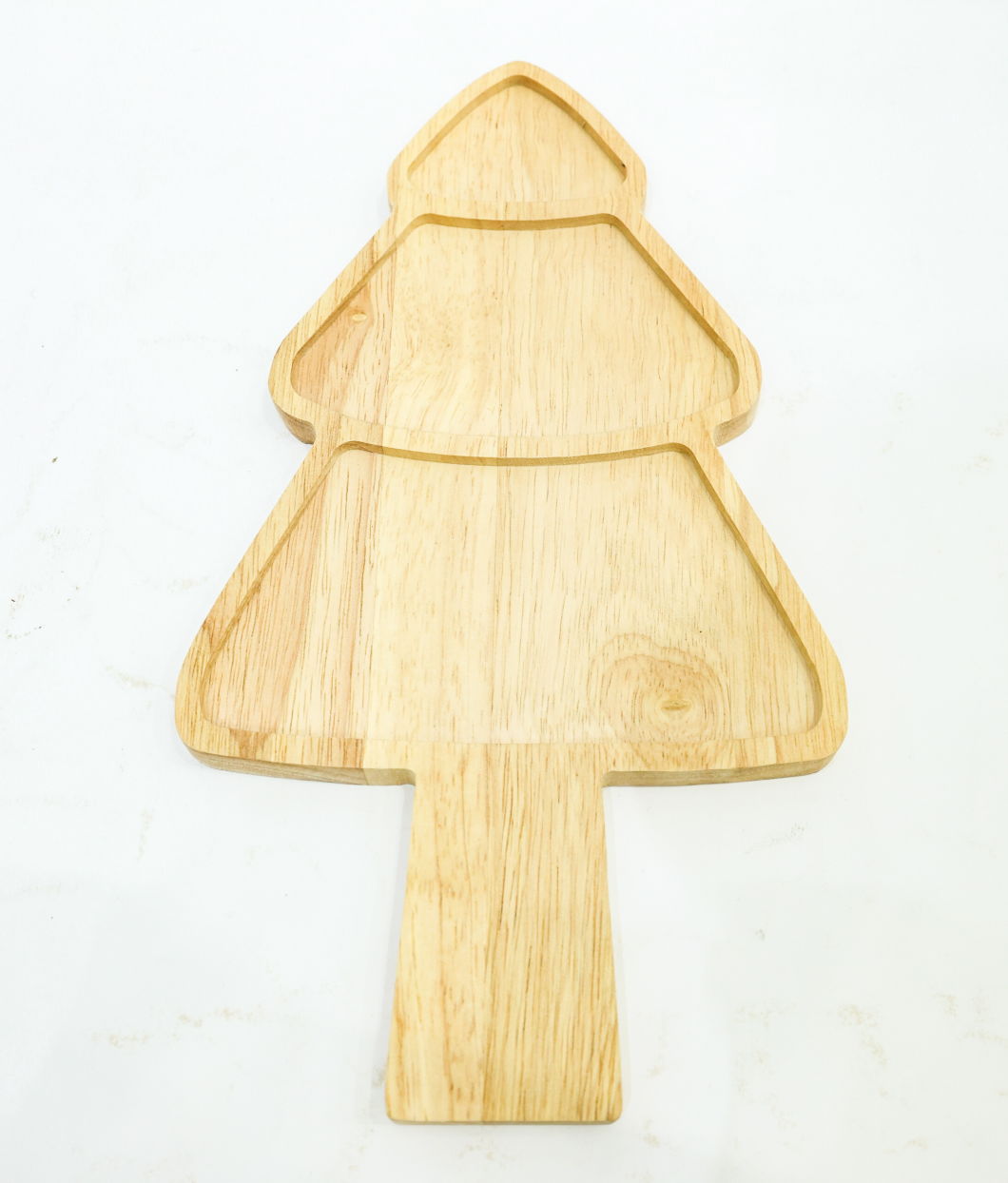 Hand Crafted Solid Rubber Wood Christmas Tree Tray, Holiday Serving Tray and Plate