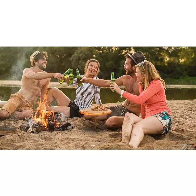 Hot Sale Nature Bamboo Wine Holder Picnic Table Bamboo Wine Picnic Table for Beach