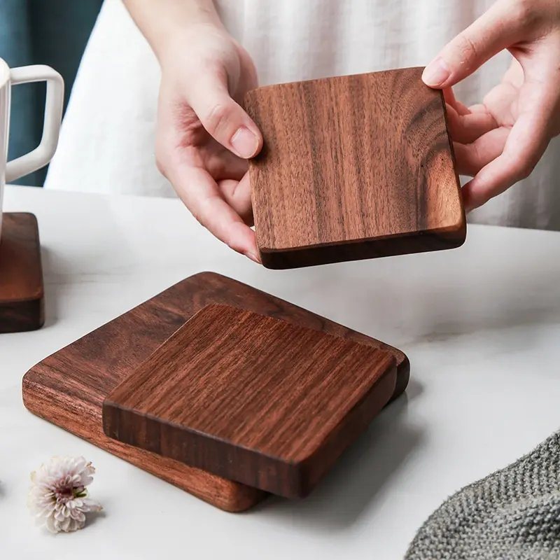 Customized Walnut Wood Coaster Natural Wood Coasters Square Coaster for Kitchen