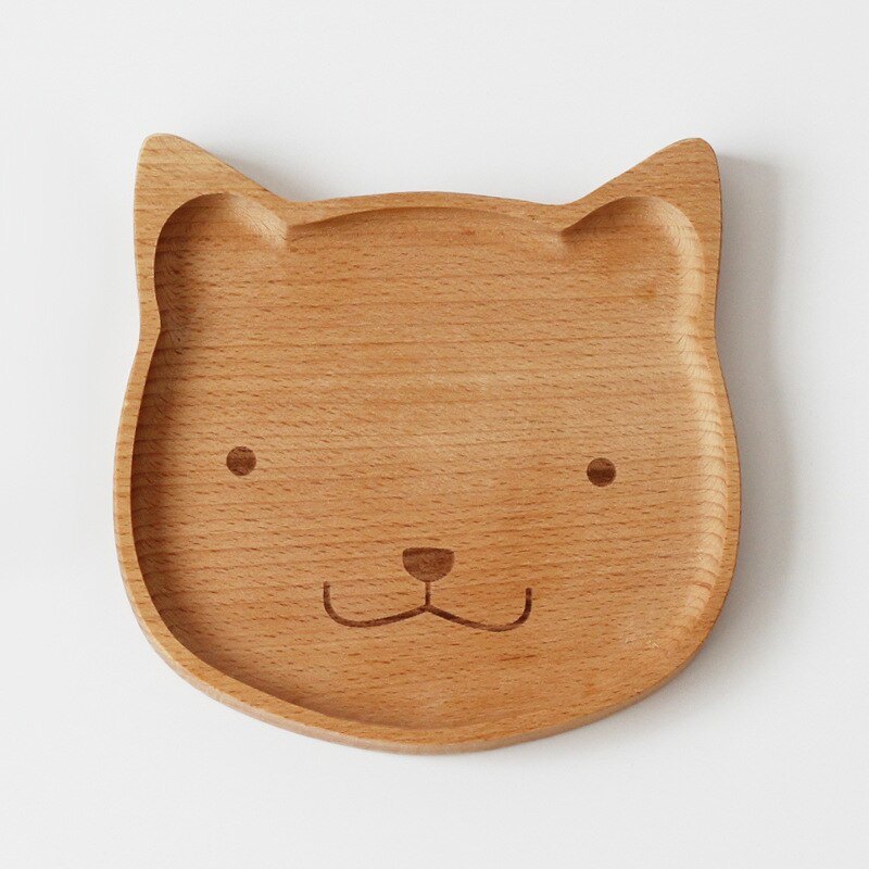 Animal Kitten Bear Solid Wood Dinner Plate Cartoon Tray Snack Wooden Plate