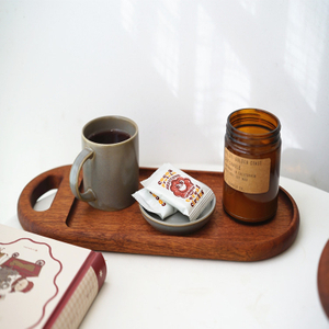 Japanese-Style Ebony Wood Dinner Plate Bread and Tea Serving Tray with Handle