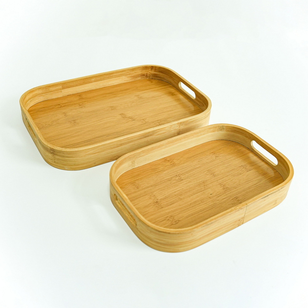Restaurant Hotel Decorative Bamboo Serving Tray Set of 2 for Coffee Food Snack