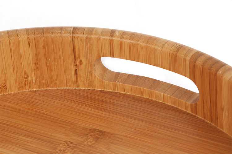 Round Shape Bamboo Serving Tray Food Tray with Cut out Handle From Fujian Factory