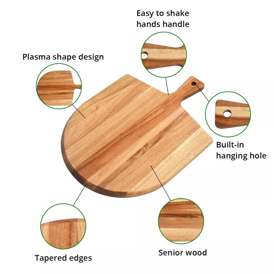 Extra Large Double Side Acacia Wooden Pizza Peel 12 Inch with Handle for Kitchen