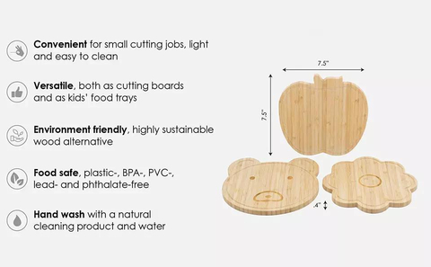 Multipurpose 3PCS Small Apple Bear Flower Shape Bamboo Wood Cutting Board