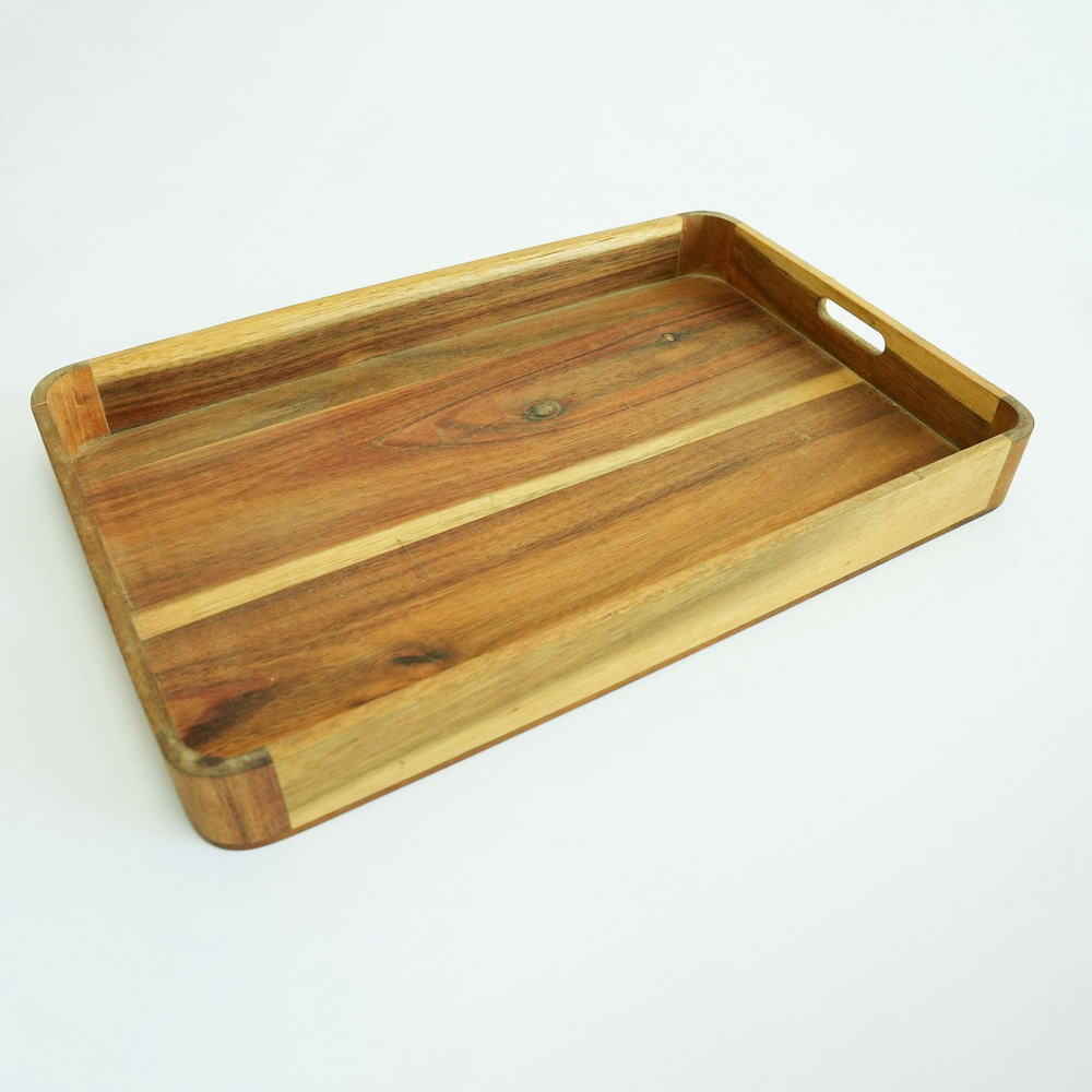 Large Rectangular Wood Serving Tray with Cut out Handles