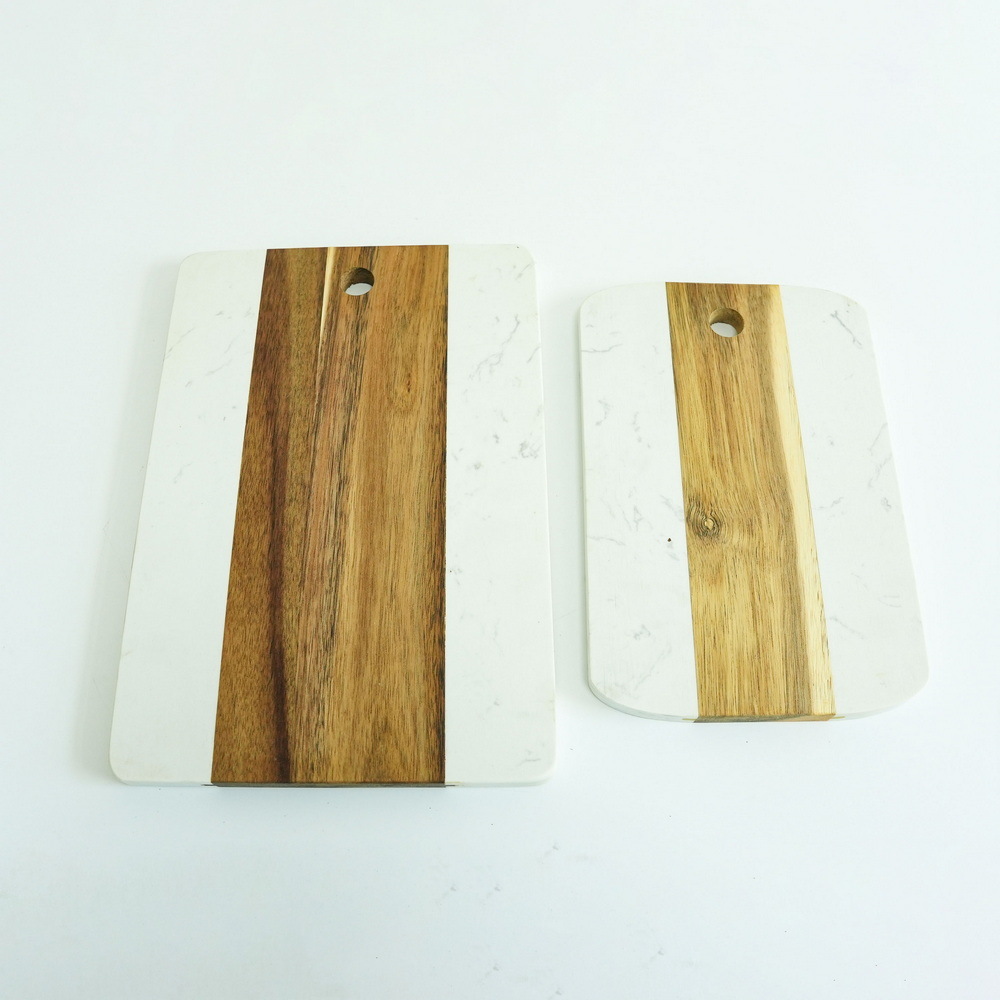 Rectangle Shape Acacia Wood and White Marble Cutting Board for Cheese Bread