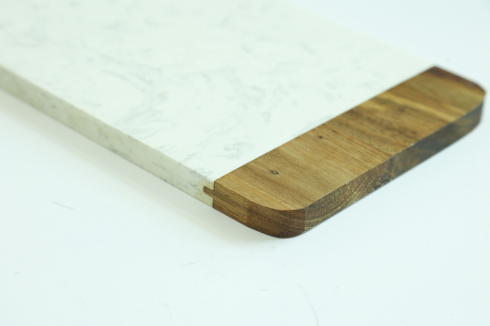 Acacia Wood and White Marble Cheese Cutting Board with Handle Serving Tray Charcuterie Platter