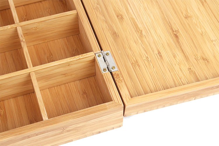 Custom Handmade High Quality Bamboo Tea Bag Box with 12 Compartments and Lid
