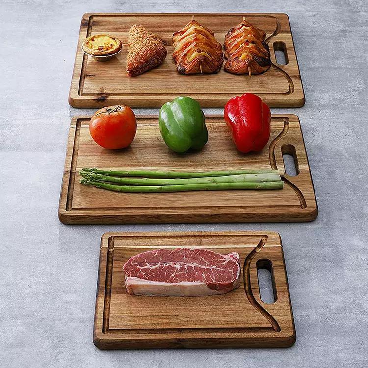 Rectangle Shaped Acacia Wood Pizza Peel Serving Cheese Cutting Board with Handle