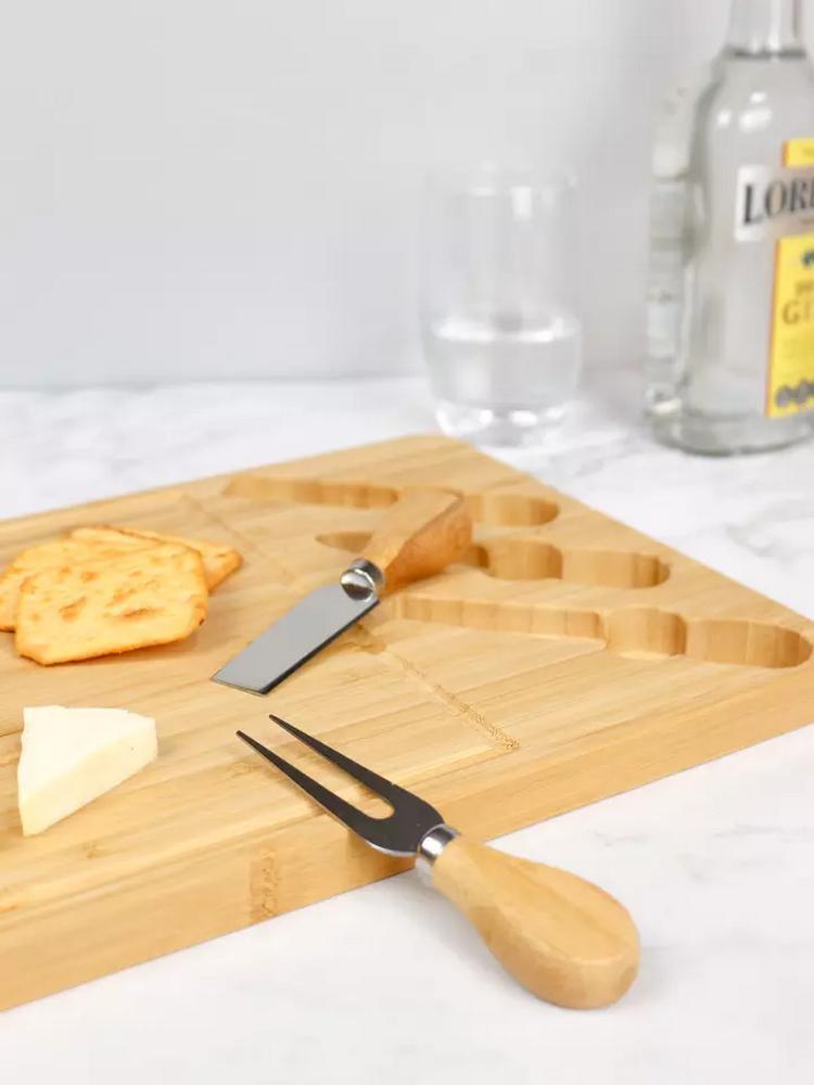 Rectangle Bamboo Picnic Charcuterie Cutlery Cheese Board with 3 Knives Set
