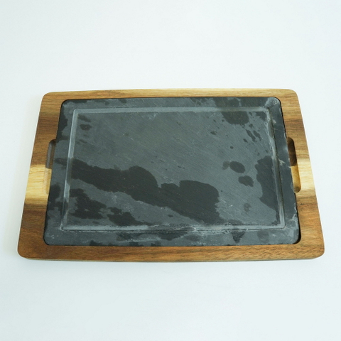 Wholesale Acacia Wood and Slate Cheese Board Set with Cheese Knives