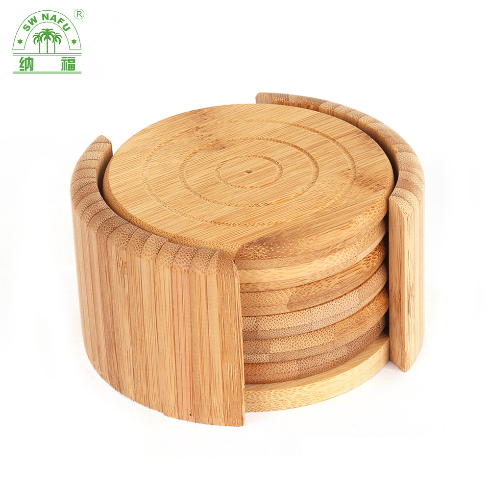 Round Thick High Quality Bamboo Wooden Bowl & Cup Coaster Set