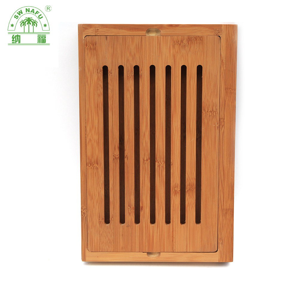 Bamboo Bread Board Large Slotted Cutting Board with Crumb Catcher Bamboo Slicing Bread Board with Crumbs Tray