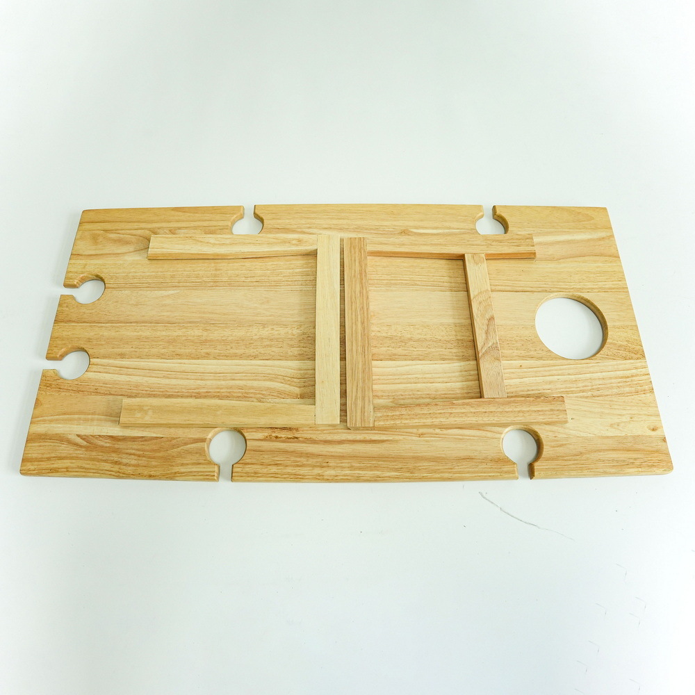 Rectangular Wood Collapsible Snack Portable Table Wood Folding Picnic Table with Wine Holder and Wine Glass Holder