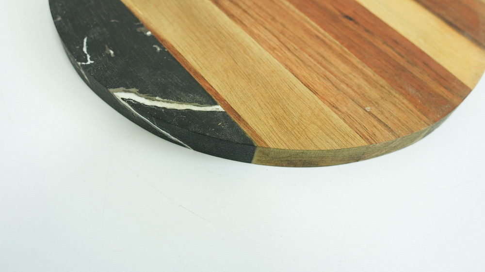 Round Shape Acacia Wood and Black Marble Cheese Board Charcuterie Board Cutting Board