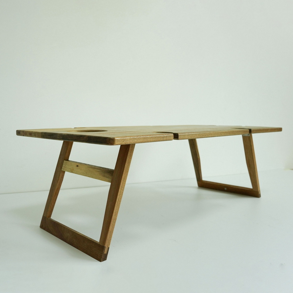 Large Portable Wooden Wine Picnic Table Folding Wood Picnic Table with 6 Wine Glasses Holder for Beech