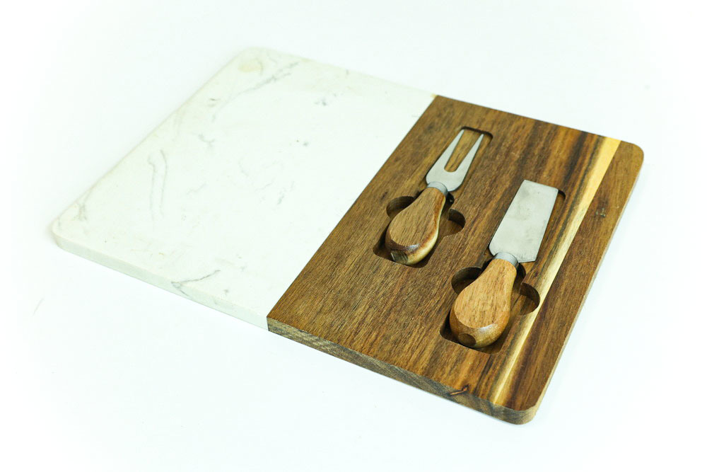 Factory Supply Wooden and Marble Cheese Board with Knife Set