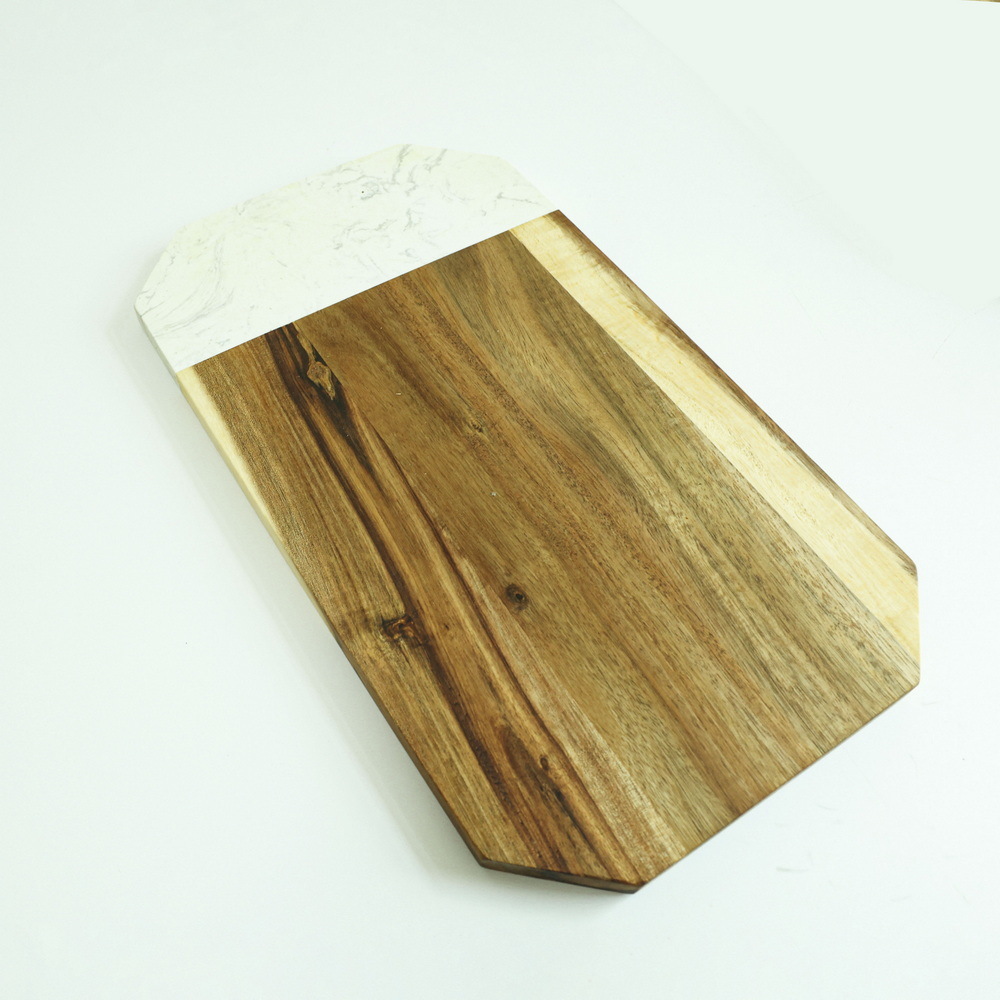 Natural Octagonal White Marble and Acacia Wood Cheese Board Cutting Board for Kitchen