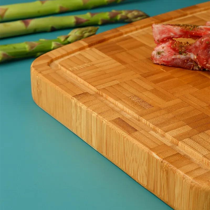 End Grain Thick Bamboo Cutting Board Chopping Blocks with Juice Grooves and Round Wall Hole