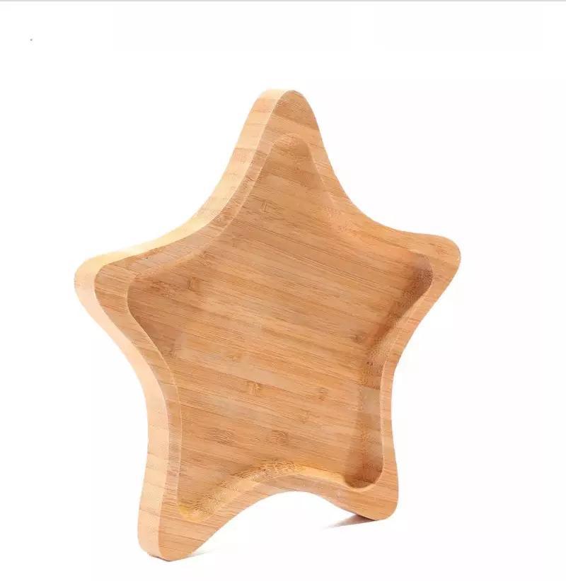 Food Grade Wooden Plates Star Shape Breakfast Snack Bamboo Tray