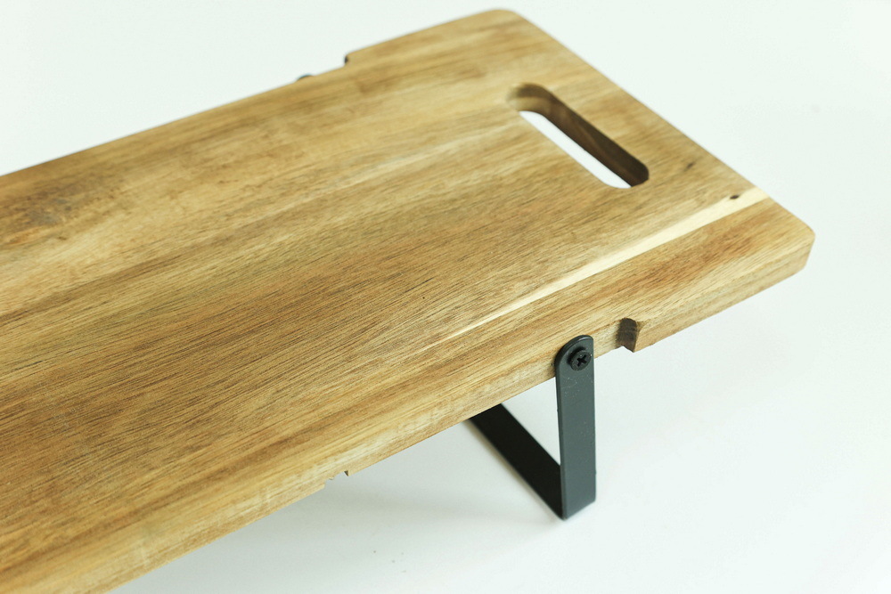 Long Wood Cutting Board Ottoman Wood Tray with Metal Handles for Food