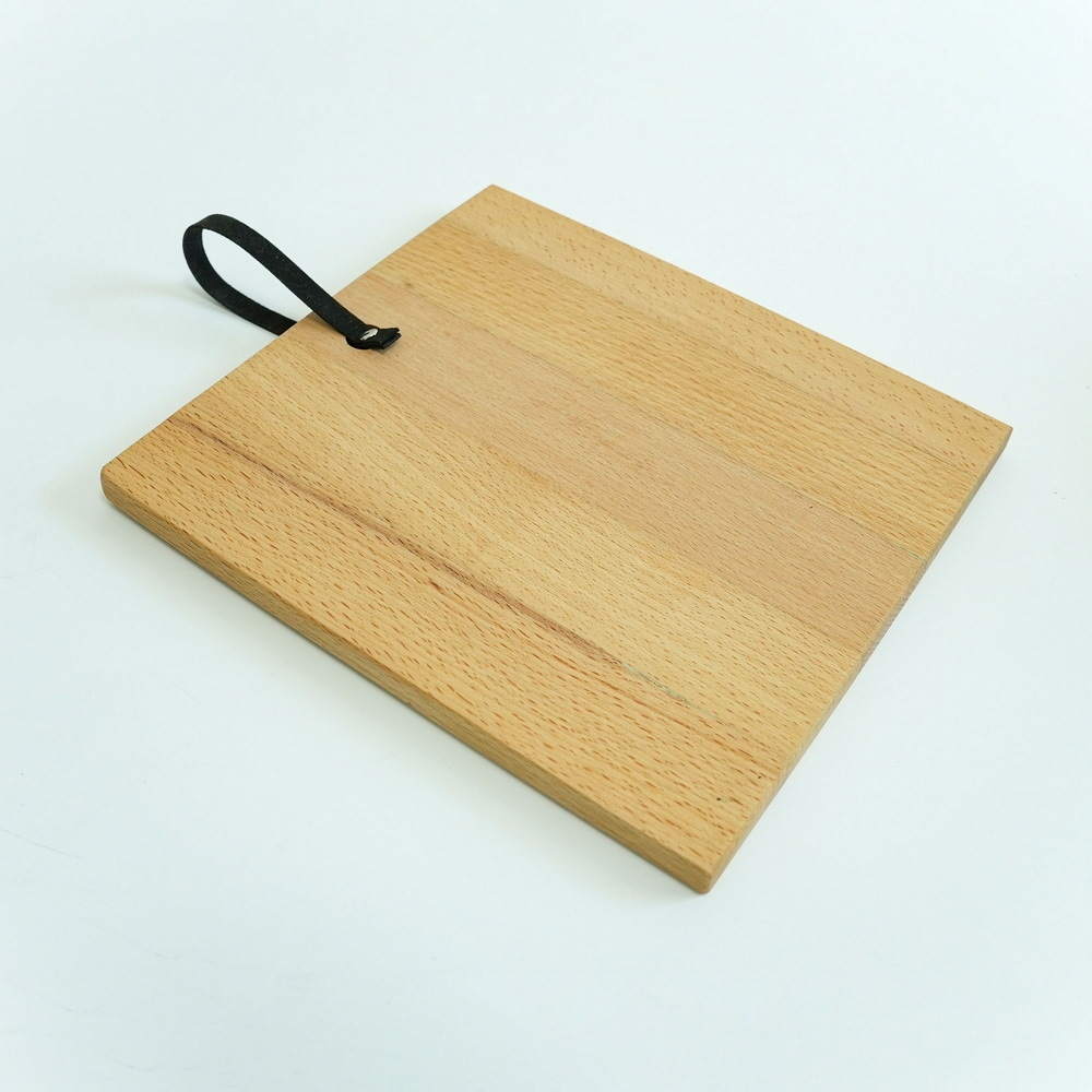 Small Rectangle Beech Wood Cutting Board with Leather Strap