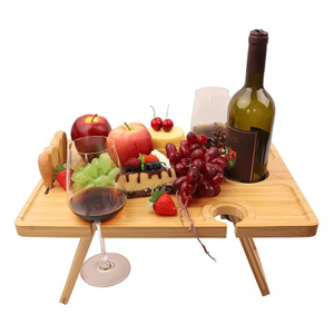 Portable Bamboo Wine Holder Table Outdoor Table Picnic Table with Folding Legs and Knife Set