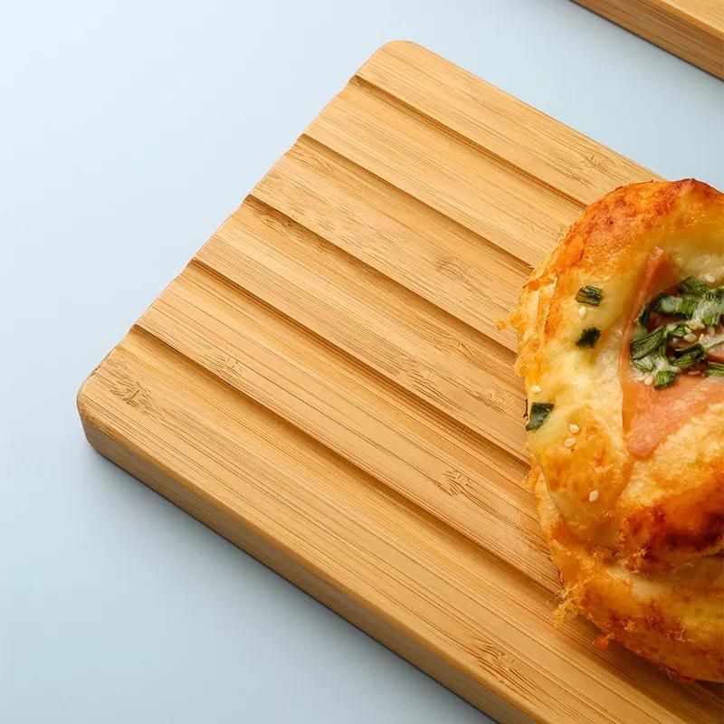 Long Strip Bamboo Bread Cheese Cutting Boards with Handle Serving Paddle Pizza Boards Plate with Drip Groove