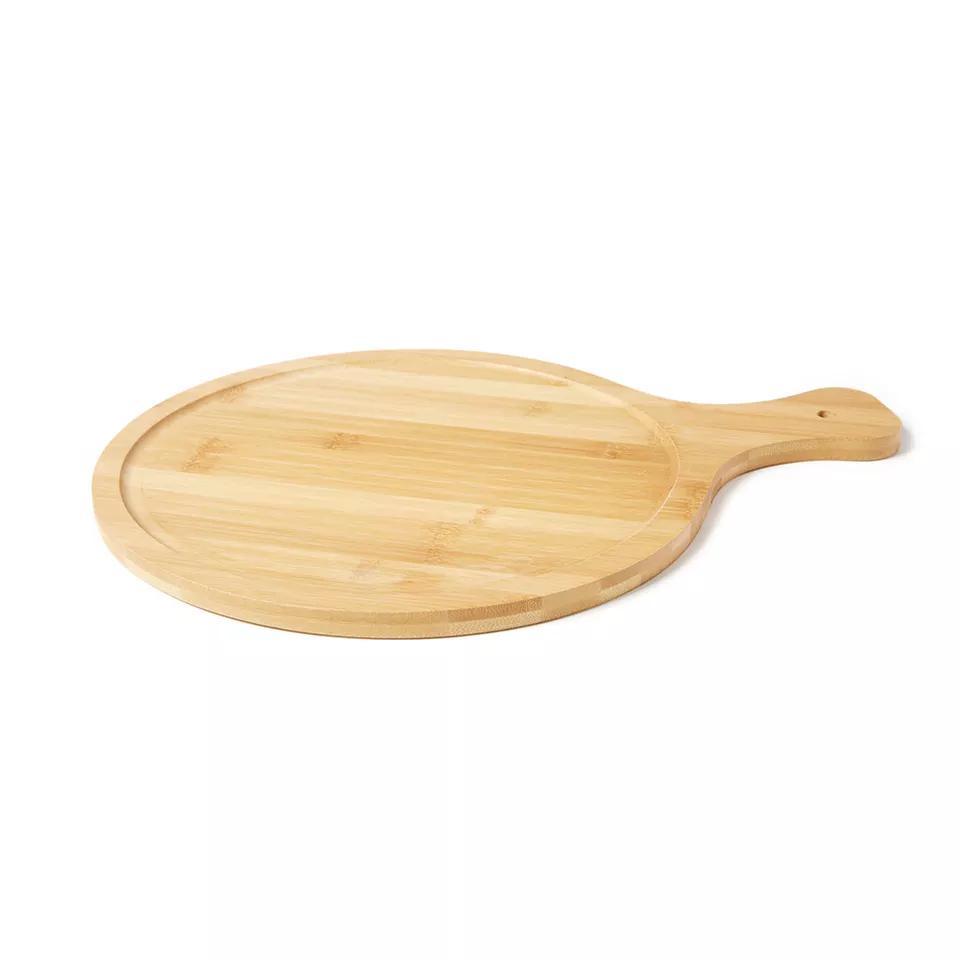 30cm Round Bamboo Fruit Cocktail Game Board Pizza Cutting Board with Grooves and Handle