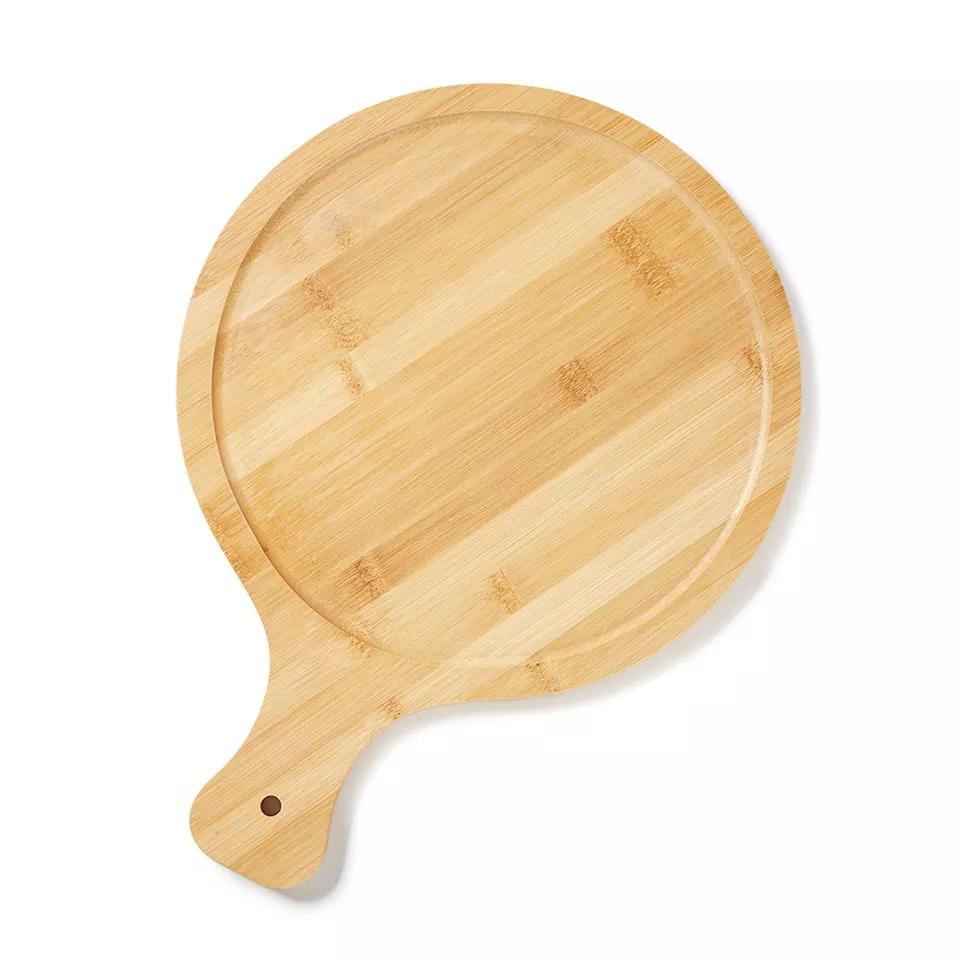 30cm Round Bamboo Fruit Cocktail Game Board Pizza Cutting Board with Grooves and Handle